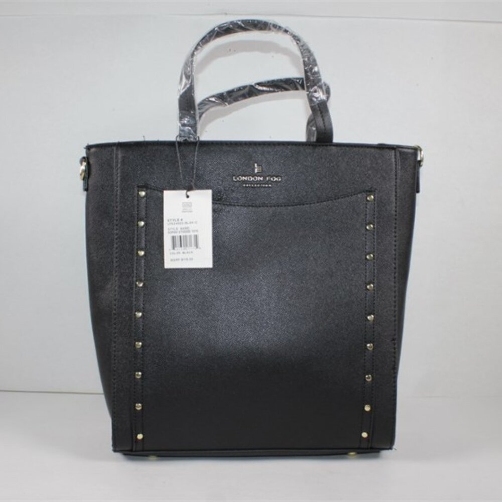 London Fog Black Sophia Studded Tote Shoulder Bag